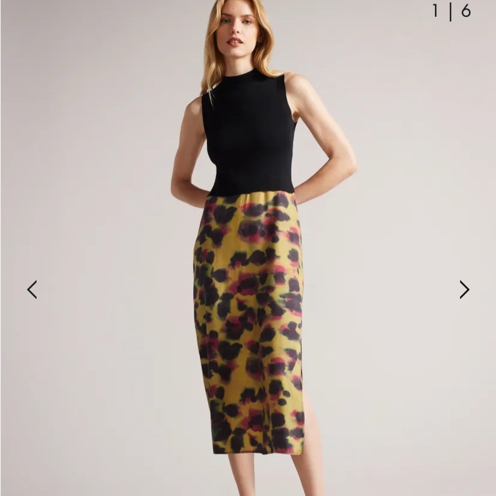 MIDI Mockable dress, high neck, sleeveless, zip fastening, side slit. New